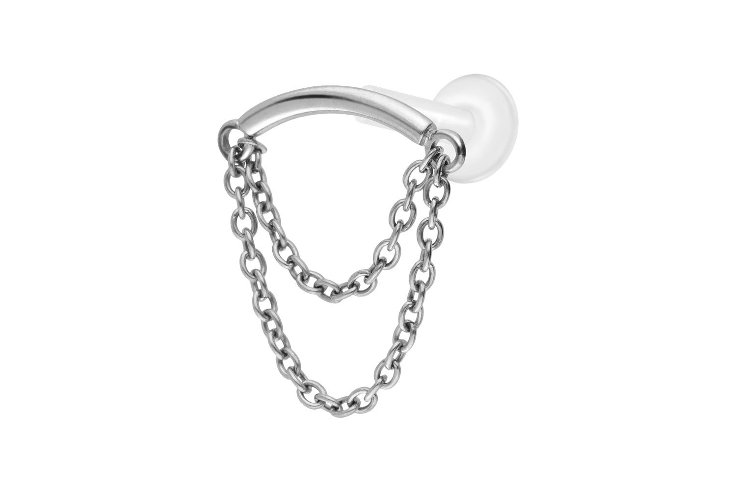 PTFE Labret Piercing mit Innengewinde + Titan-Aufsatz BOGEN + 2 KETTEN